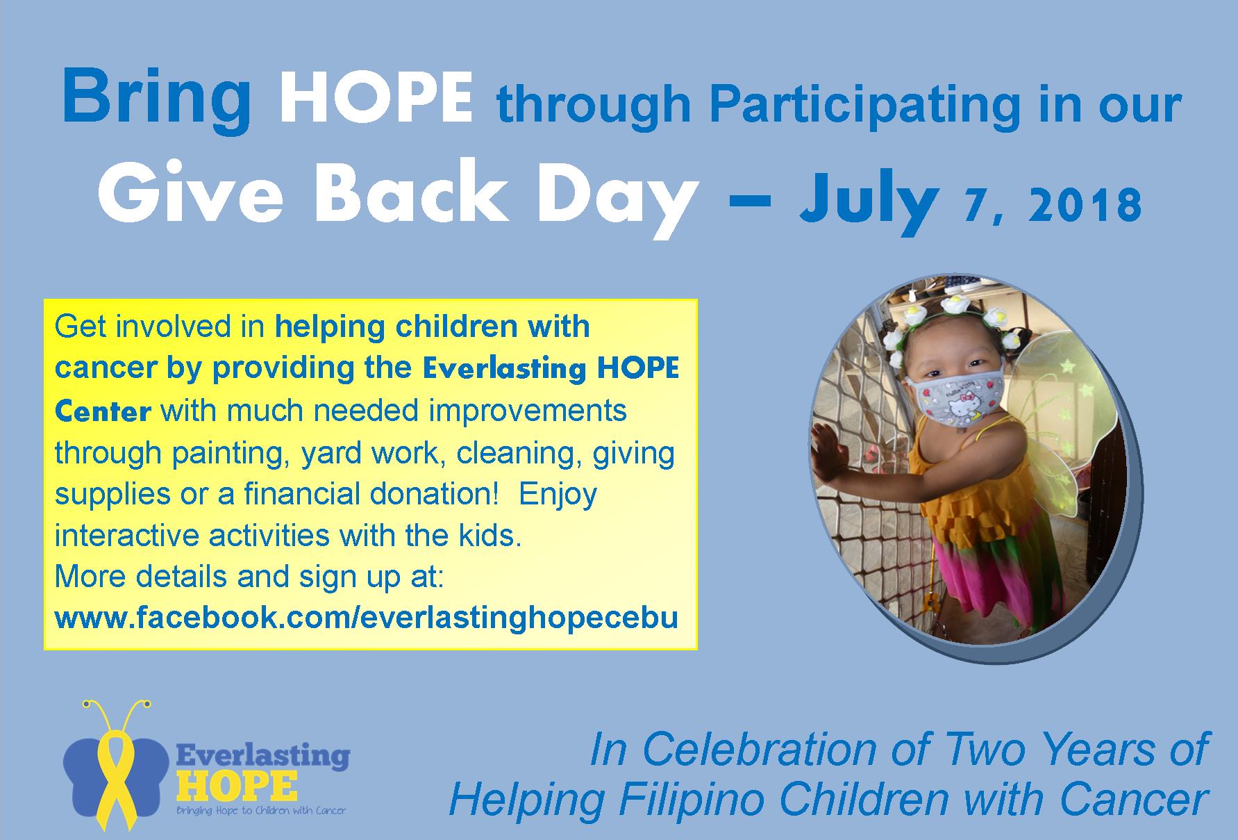 GIVE BACK DAY Celebrating Two Years! Everlasting HOPE Cebu